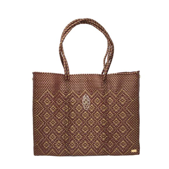 NEW LOLA'S BAG women's handmade tote with clutch in burgundy gold aztec
